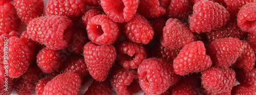 Fresh raspberry flat lay. Red berries raspberries top view. Horizontal background