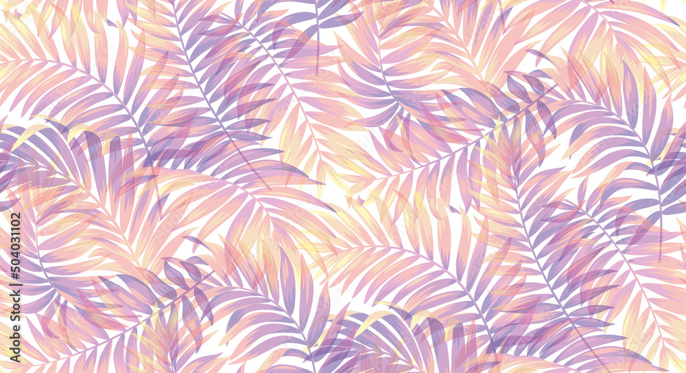 Seamless pattern with tropical palm leaves in realistic style. Exotic plants. Vector botanical illustration. Foliage background for wallpaper, textile, wrapping paper and greeting card. Seamless pattern with tropical palm leaves in realistic style. Exotic plants. Vector botanical illustration. Foliage background for wallpaper, textile, wrapping paper and greeting card.