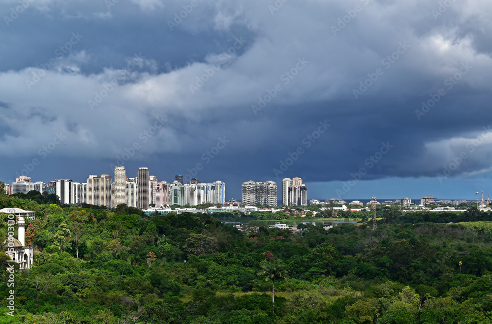 Skyline in Barra da Tijuca with cloudy sky, Rio