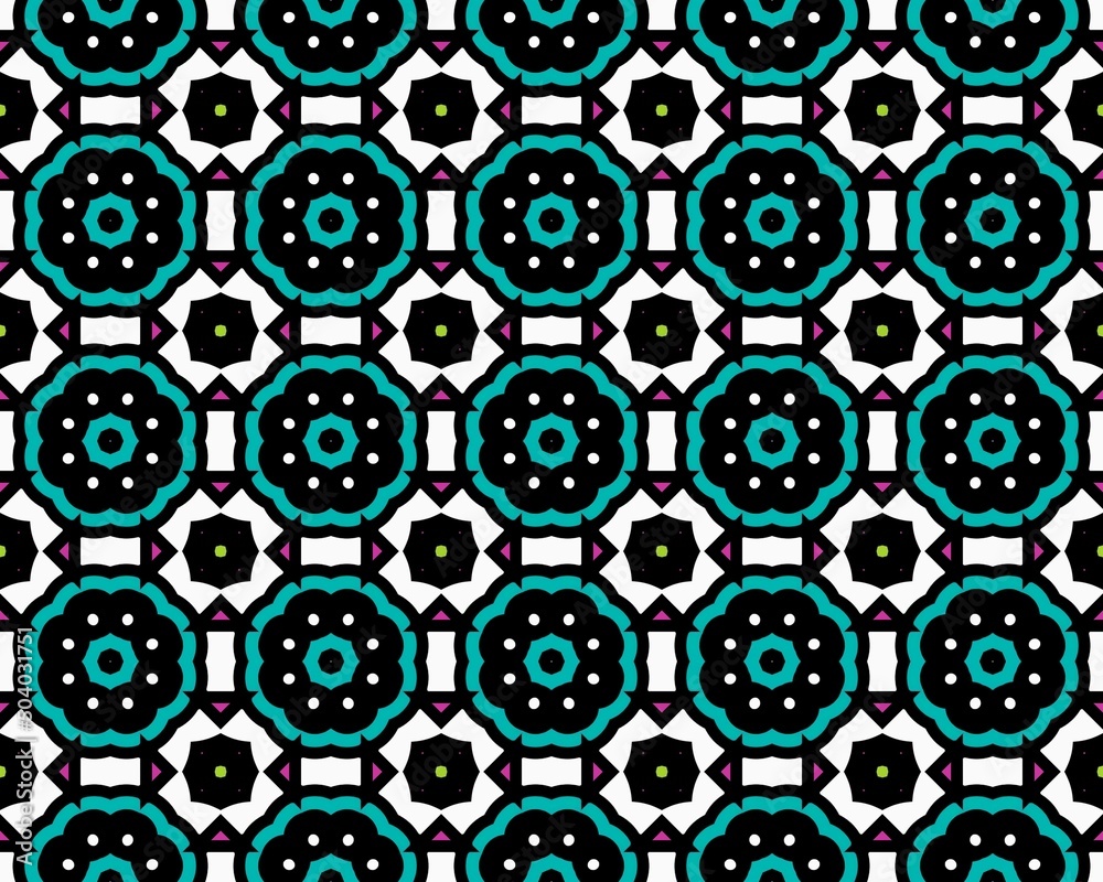 Closeup shot of a shaped tile with the green black and white patterns Closeup shot of a shaped tile with the green black and white patterns