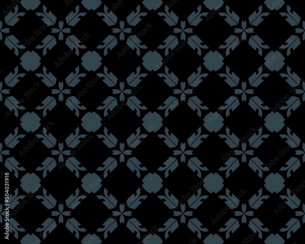 Seamless pattern of black rhombuses and gray floral shapes that can be used for wallpapers and tiles