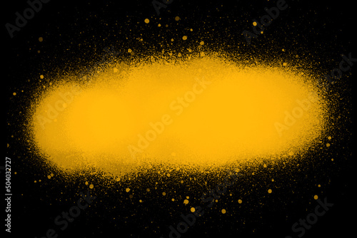 Textura fondo negro con una mancha de salpicadura con pintura amarilla brillante. Vista de frente y de cerca photo