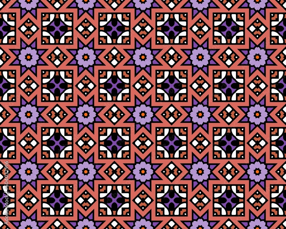 Colorful seamless pattern consisting of geometrical figures and starlike shapes Colorful seamless pattern consisting of geometrical figures and starlike shapes