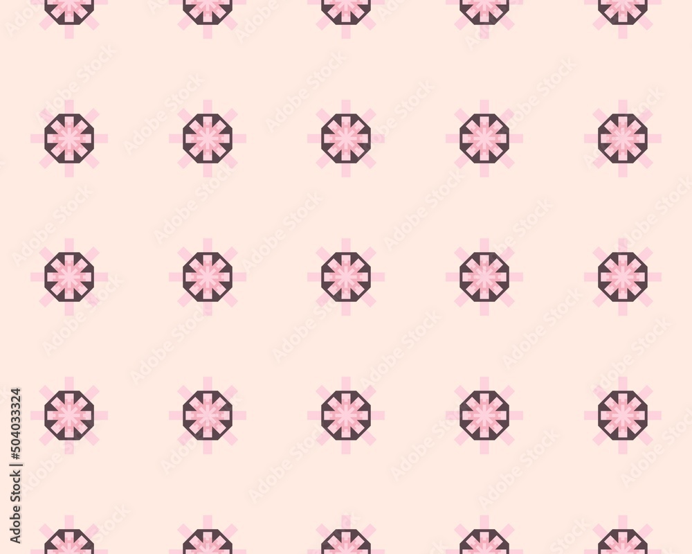 Illustration of a seamless pink hexagon and flake shaped tile pattern