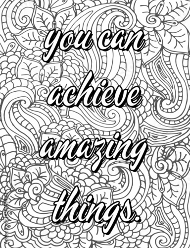 Inspirational Motivational quotes coloring pages, positive Affirmations, Positive quotes coloring pages, Good vibes, floral line art.