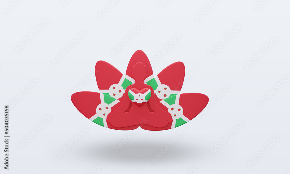 3d International yoga day Burundi flag rendering front view 3d International yoga day Burundi flag rendering front view