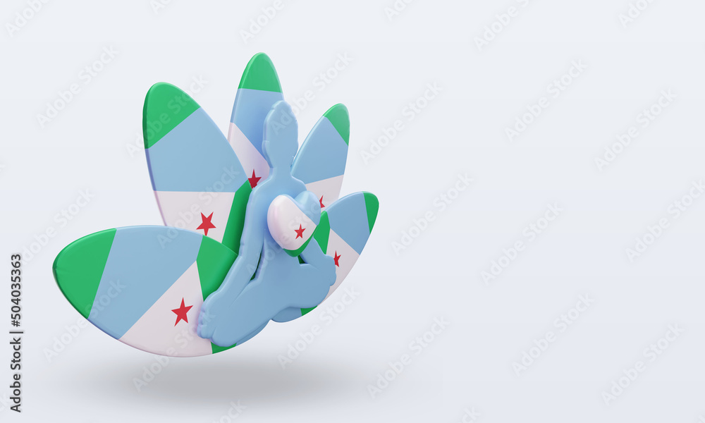 3d International yoga day Djibouti flag rendering left view