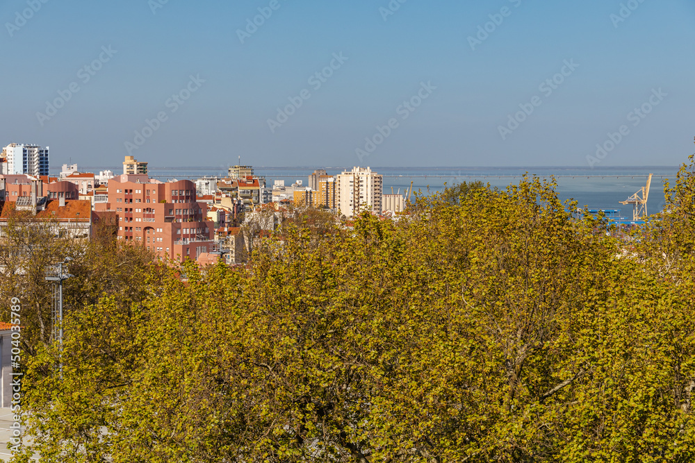 Cityscape with view of historic and traditional architecture of Lisbon city center, Portugal.