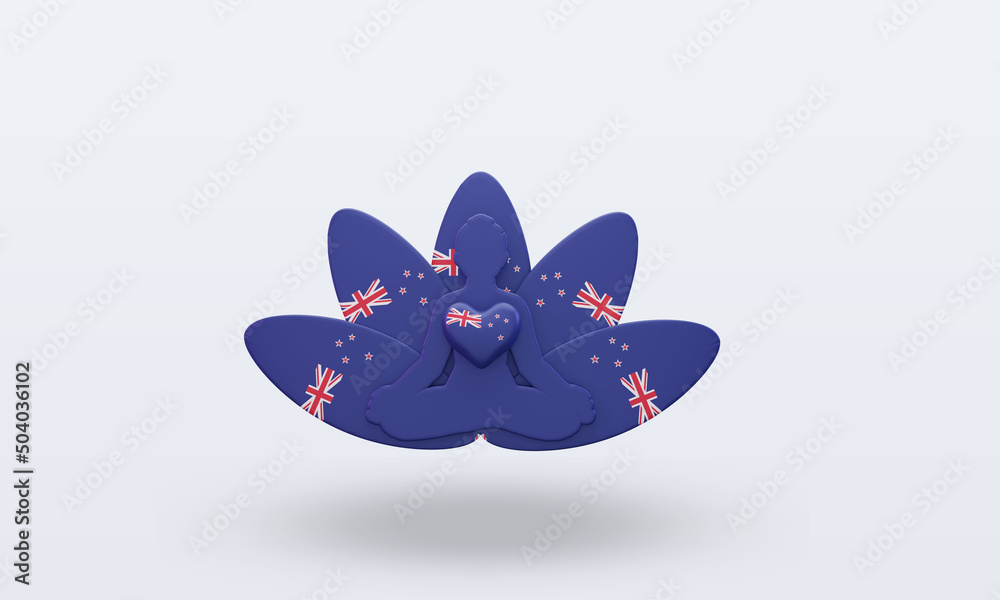 3d International yoga day New Zealand flag rendering front view 3d International yoga day New Zealand flag rendering front view