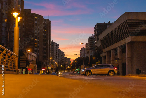 MALAGA  SPAIN - SEPTEMBER 25  2021  Night view of Malaga city in Soho region