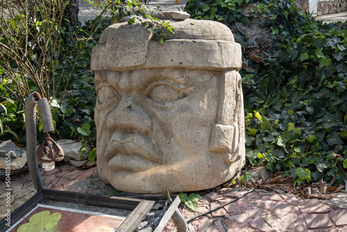 Replica of an Olmec Head, cabeza olmeca, mexican ruins photo