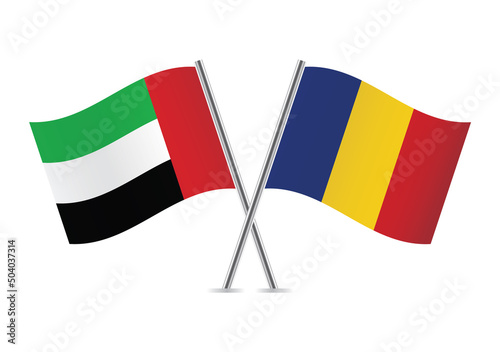 Free Download The United Arab Emirates and Romania crossed flags. UAE and Romanian flags on white background. Vector icon set. Vector illustration.  - GFXLoad