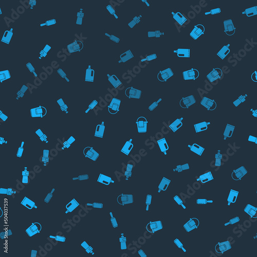 Set Adhesive roller, Fabric softener, Bucket with rag and Dishwashing liquid bottle on seamless pattern. Vector