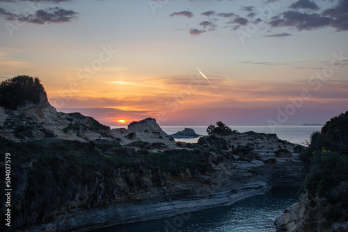 Beautiful View of the sea channel, Canal d'Amour, at sunset - Corfu, Greece