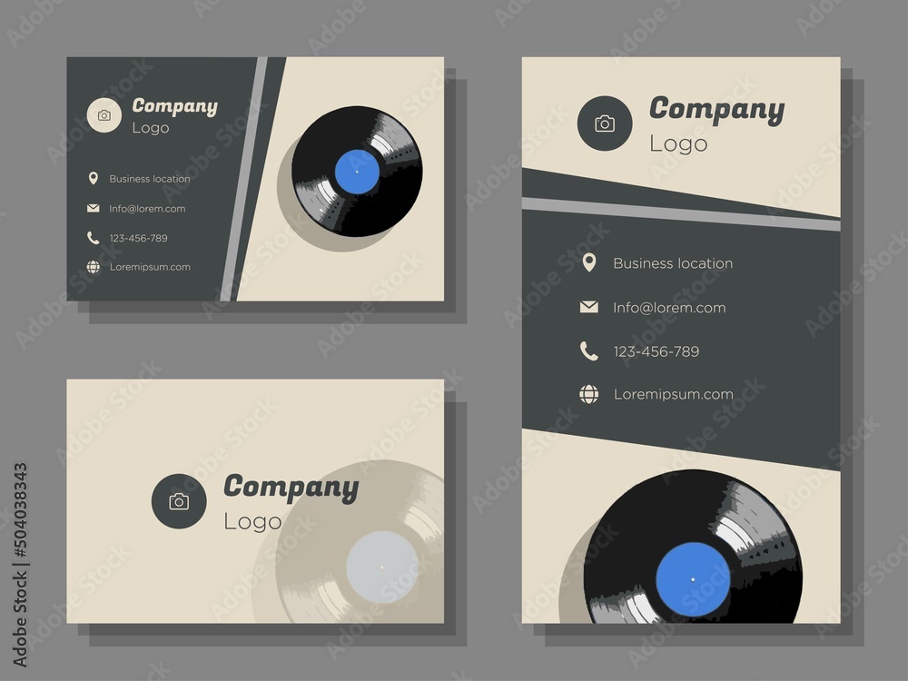Vecteur Stock Vinyl records store digital business card template, lp album  disc shop corporate marketing advertisement, vintage music cd online  invitation card, abstract flyer, creative banner design, isolated | Adobe  Stock