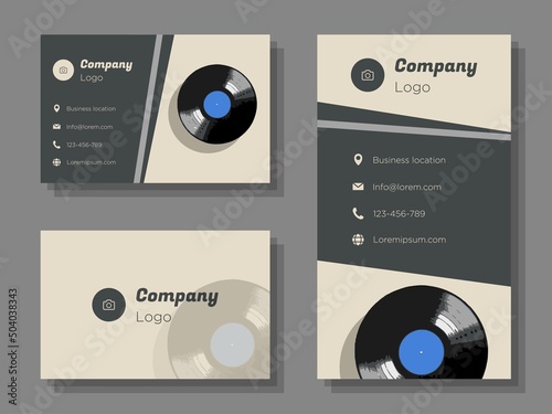 Vinyl records store digital business card template, lp album disc shop corporate marketing advertisement, vintage music cd online invitation card, abstract flyer, creative banner design, isolated