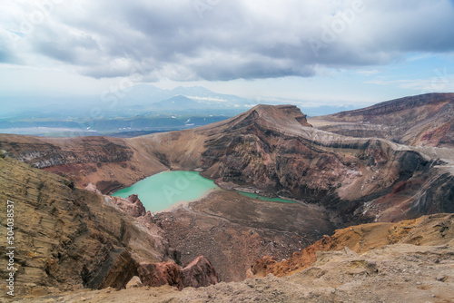 Lake in the crater of Gorely volcano in Kamchatka photo