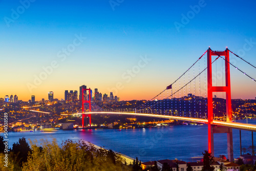 Fotografie, Tablou Istanbul Bosphorus Bridge or 15th July Martyrs Bridge at sunset