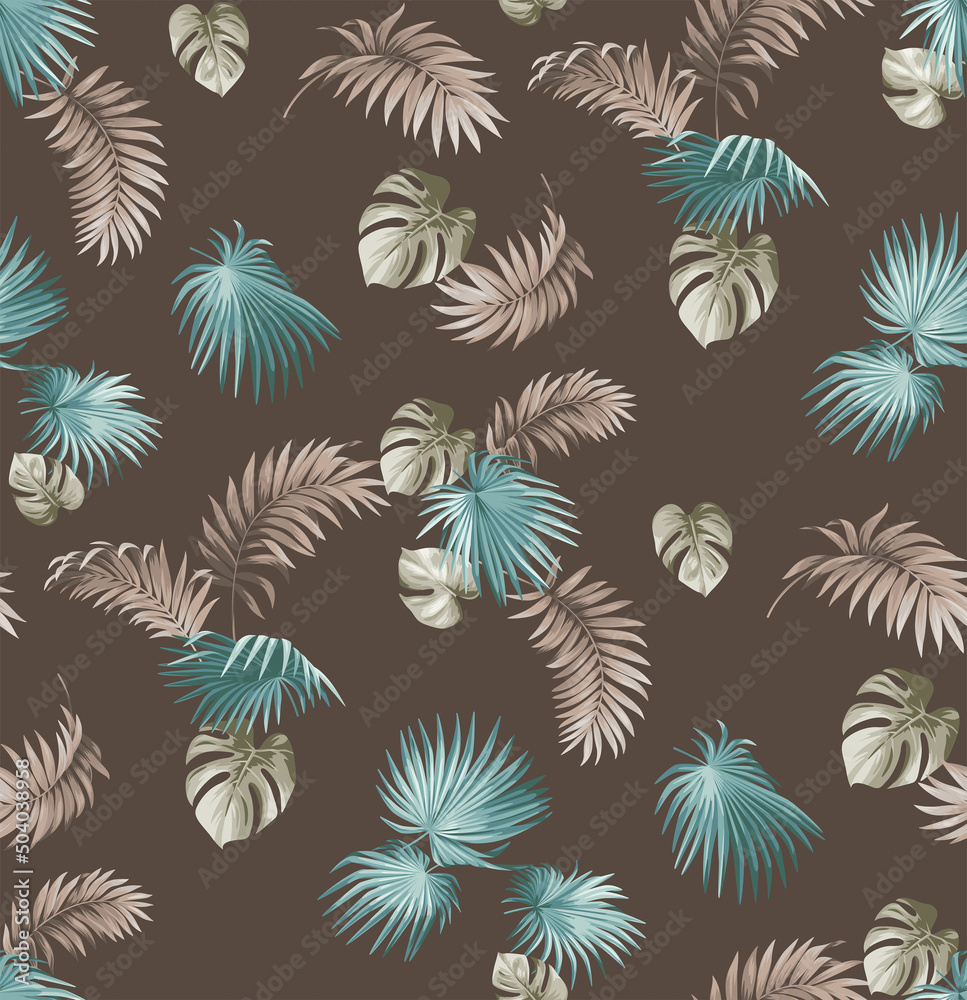 Seamless pattern with tropical palm leaves. Realistic style. Foliage background. Vector illustration.