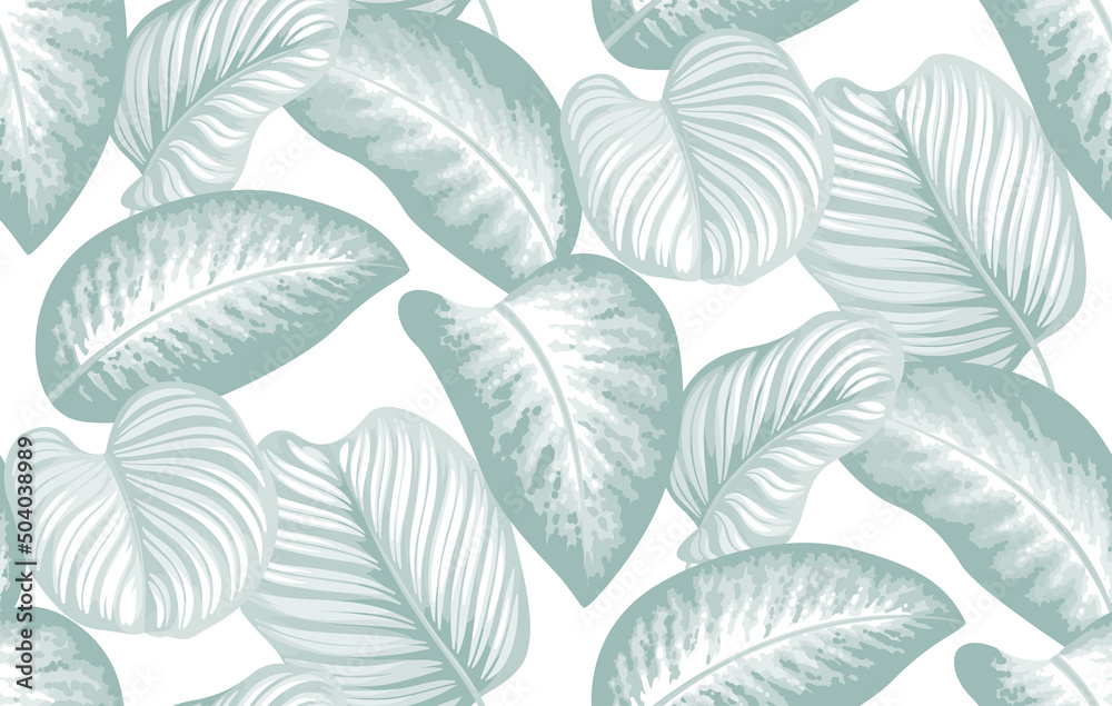 Seamless pattern with tropical plants. Foliage background. Leaves in realistic style. Vector botanical illustration. Hawaiian summer design.