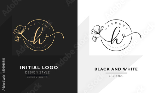 initial letter h logo, flower handwriting logo design, vector logo for women beauty, salon, massage, cosmetic or spa brand.