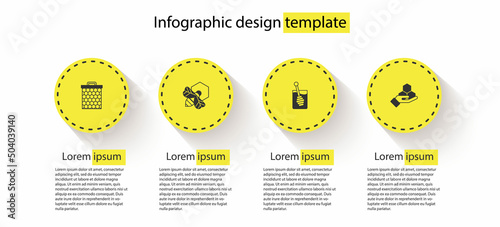 Set Honeycomb, Bee and honeycomb, dipper stick and hand. Business infographic template. Vector
