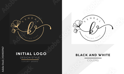 initial letter k logo, flower handwriting logo design, vector logo for women beauty, salon, massage, cosmetic or spa brand.