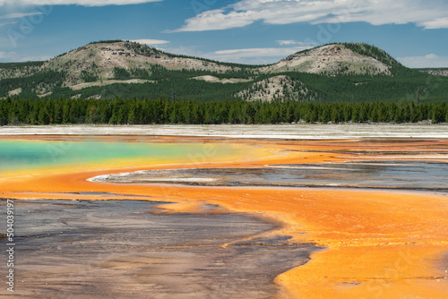 Vibrant colors created by thermophiles in Yellowstone's iconic G