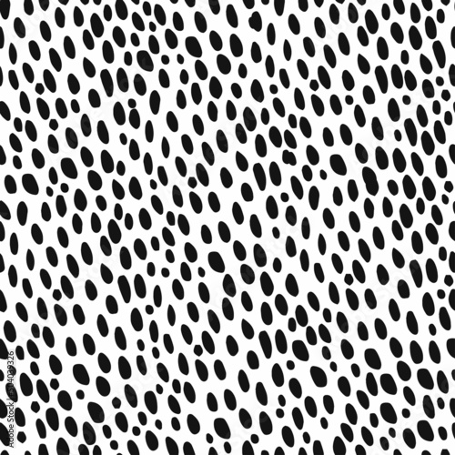 Dolmatink fur print. Animal skin pattern. Stained background. Vector illustration. Random hand-drawn cattle spots. Texture banner with farm animals.