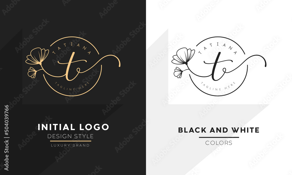 initial letter t logo, flower handwriting logo design, vector logo for women beauty, salon, massage, cosmetic or spa brand. - obrazy, fototapety, plakaty 