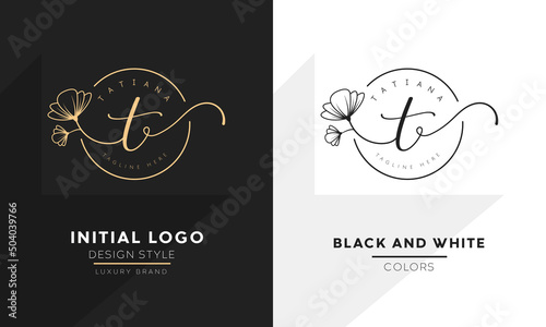 initial letter t logo, flower handwriting logo design, vector logo for women beauty, salon, massage, cosmetic or spa brand.