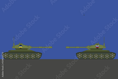 Ukrainian vs Russian tank - Russo-Ukrainian war conflict vector illustration
