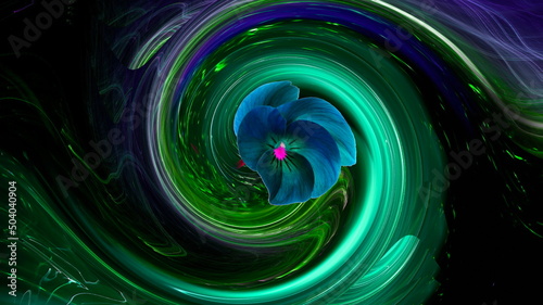 abstract neon lilac pink green blue light wave floral pansies digital flare fantasy fashion art template web background