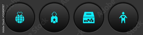 Set Hand holding Earth globe, Taking care of children, Donation charity and Volunteer icon. Vector