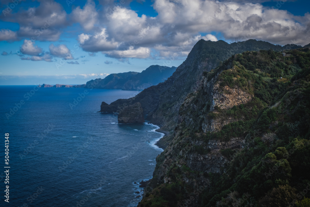 Santana, Madeira Island, Portugal - October 2021, Madeira north coast from Hotel Quinta do Furao.