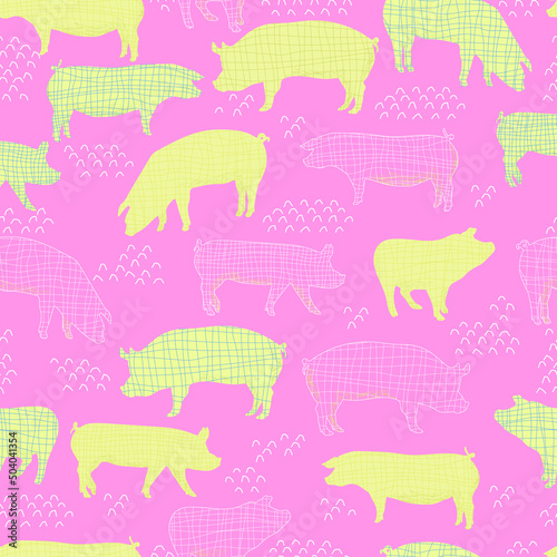 pigs vector seamless pattern isolated hand drawn illustration silhouettes