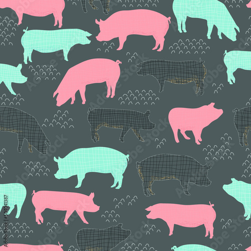 pigs vector seamless pattern isolated hand drawn illustration silhouettes