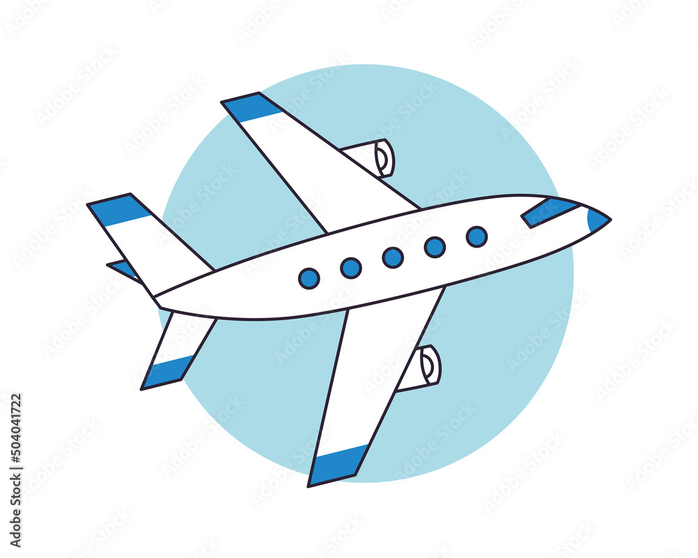 White jet passenger airplane flying up in a blue sky cartoon vector line icon White jet passenger airplane flying up in a blue sky cartoon vector line icon