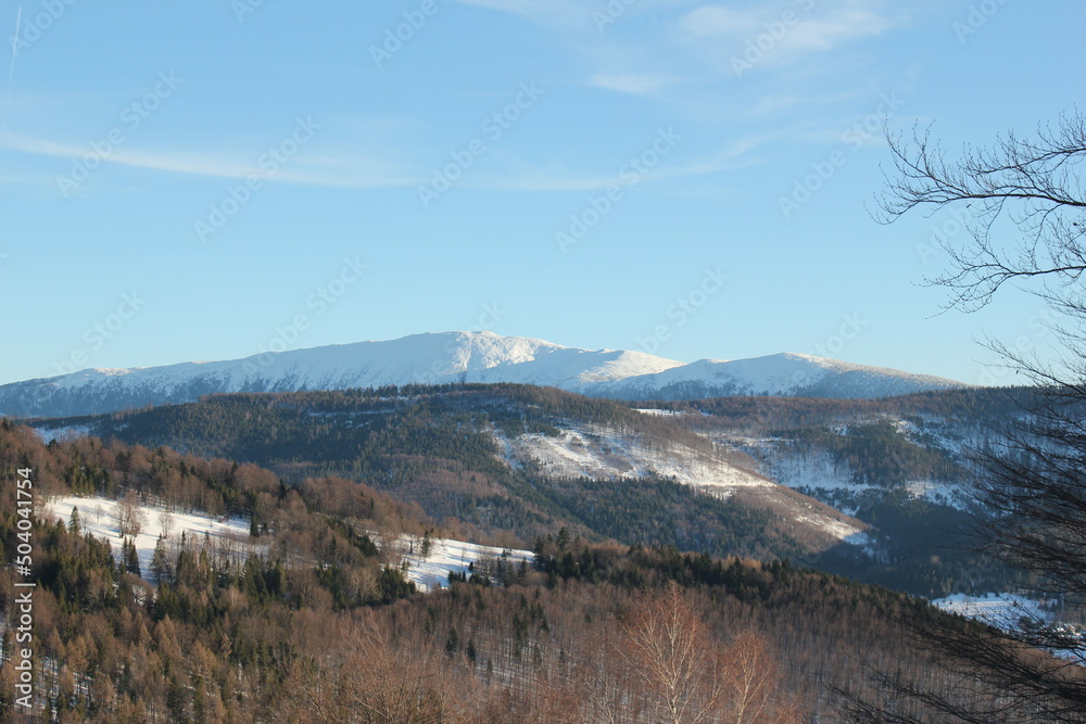 Landscape with snow-covered mountains