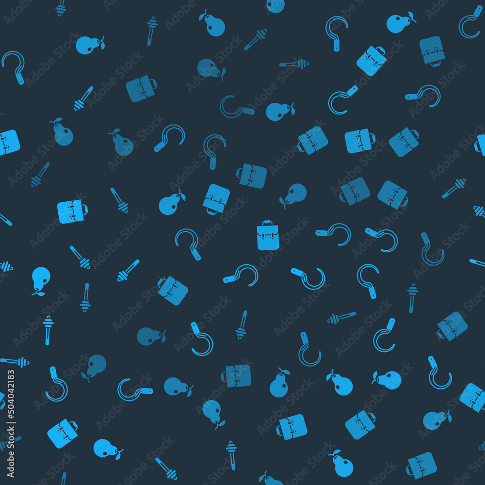 Set Pear, Sickle, School backpack and Honey dipper stick on seamless pattern. Vector Set Pear, Sickle, School backpack and Honey dipper stick on seamless pattern. Vector