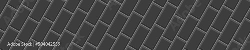 Black rectangles tile in diagonal arrangement. Horizontal ceramic or stone brick wall background. Kitchen backsplash or bathroom floor seamless pattern. Vector flat illustration