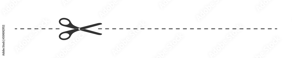 Scissors icon cutting dotted line. Cut here pictogram for coupon, voucher, label, tag, ticket, lottery, paper page. Simple graphic vector illustration isolated on white background Scissors icon cutting dotted line. Cut here pictogram for coupon, voucher, label, tag, ticket, lottery, paper page. Simple graphic vector illustration isolated on white background