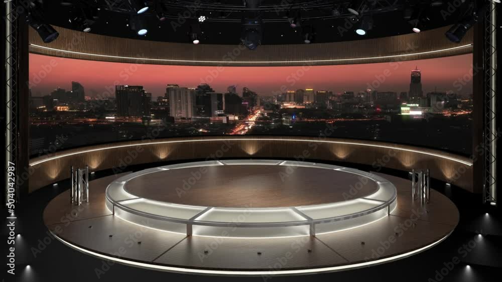 Virtual TV Studio Set. Green screen background. 3d Rendering