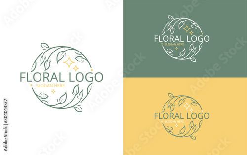 Logo with flowers in circle with stars.