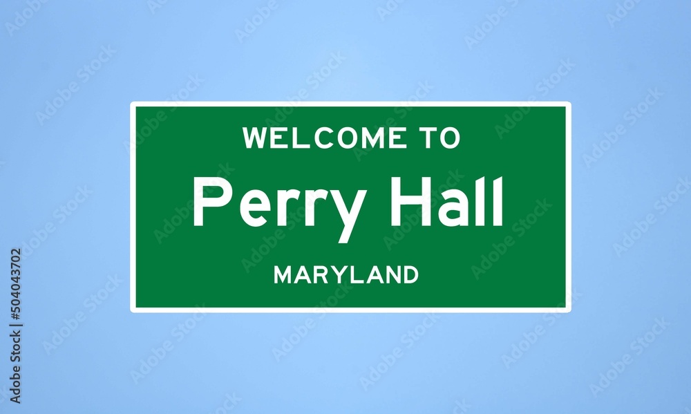 Perry Hall, Maryland city limit sign. Town sign from the USA.