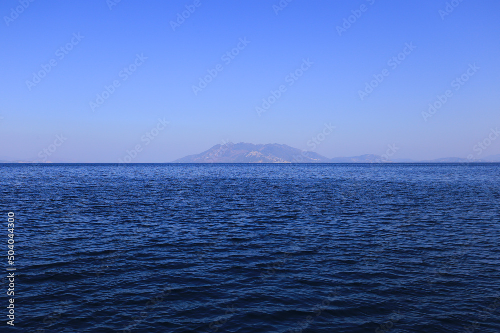 View of the sea and Moni island in Greece