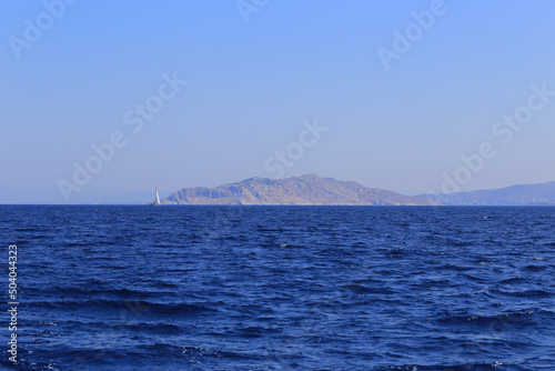View of the sea and Moni island in Greece