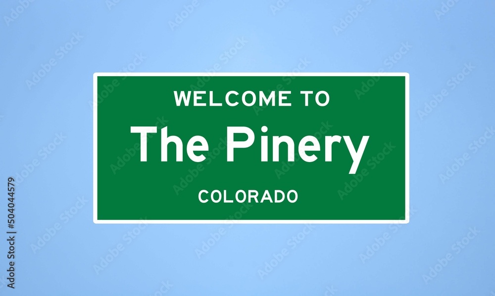The Pinery, Colorado city limit sign. Town sign from the USA.