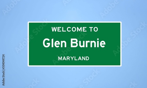 Glen Burnie, Maryland city limit sign. Town sign from the USA.