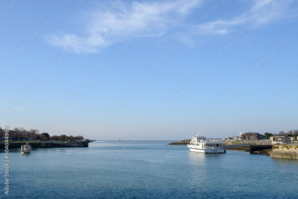 Ferryboat at La Rochelle, France sailing to Charente-Maritime islands tourist attractions on Atlantic coast